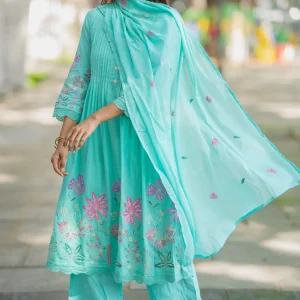Elegant white women's kurti set with matching pants and dupatta, featuring a stylish ethnic design perfect for festive, office, and casual wear.