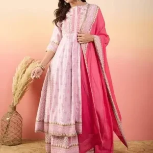 Women's Pink Kurti Set with matching pant and dupatta